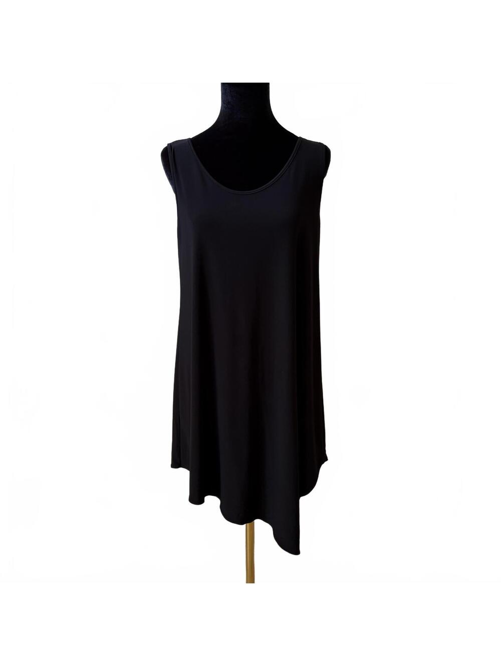 Sun Kim Tunic Dress Lagenlook Asymmetrical Sleeveless Black Women's Size Small